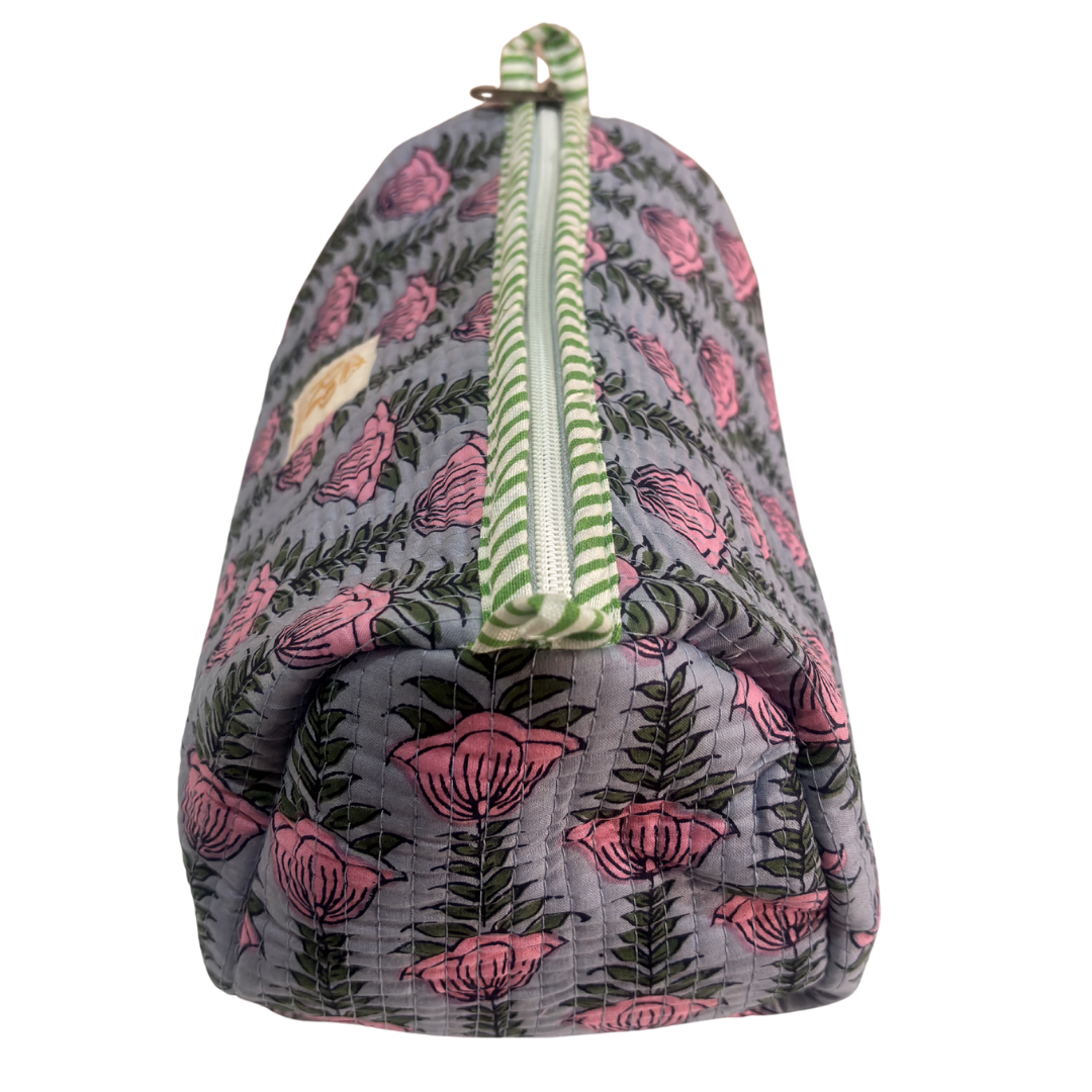 Quilted Cotton Travel Pouch Set of 3 – Waterproof Toiletry Organizer | Handcrafted in India