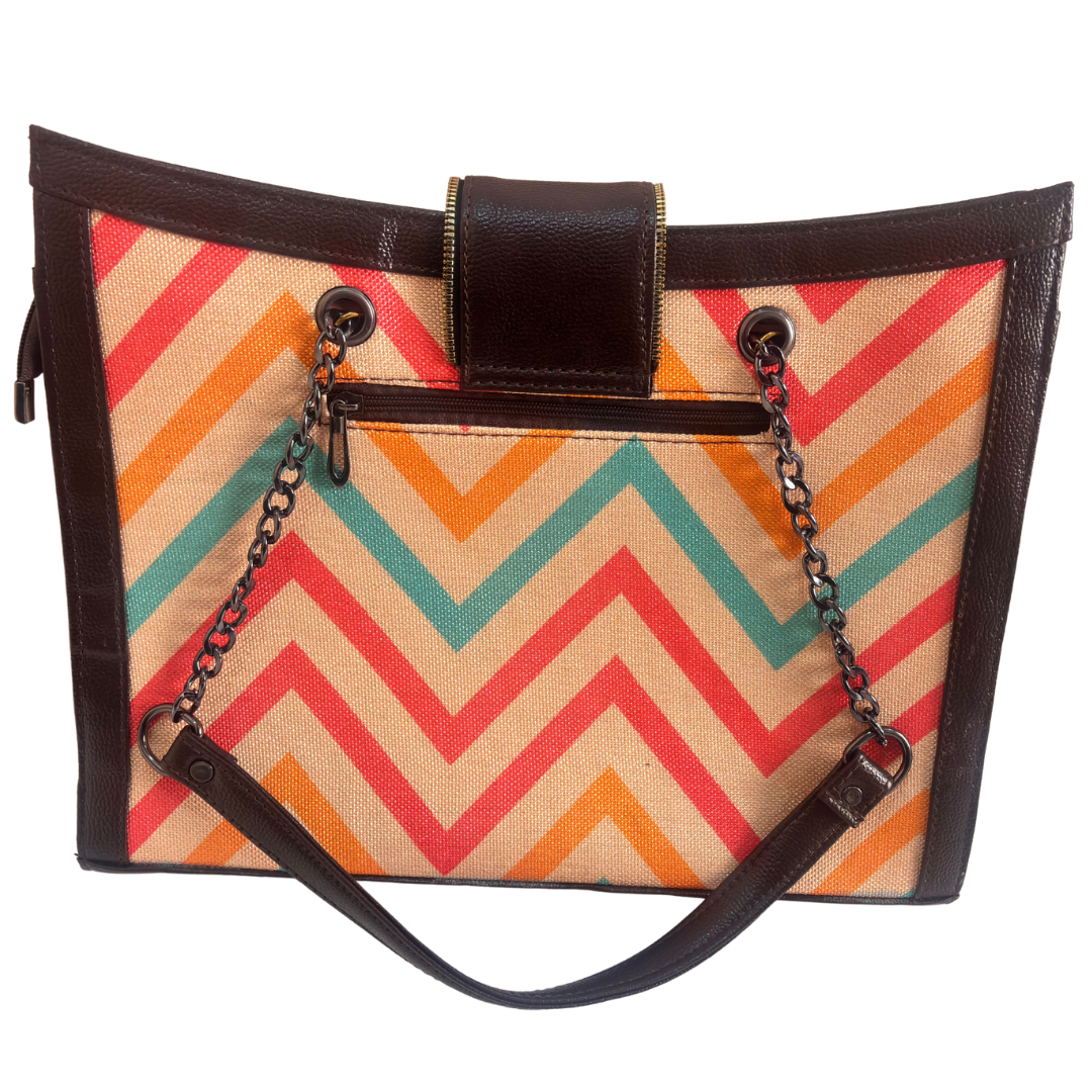 Chain Handle Tote Bag for Women | Rajasthani Block Print with Gold Chain Handles & Matching Pouch