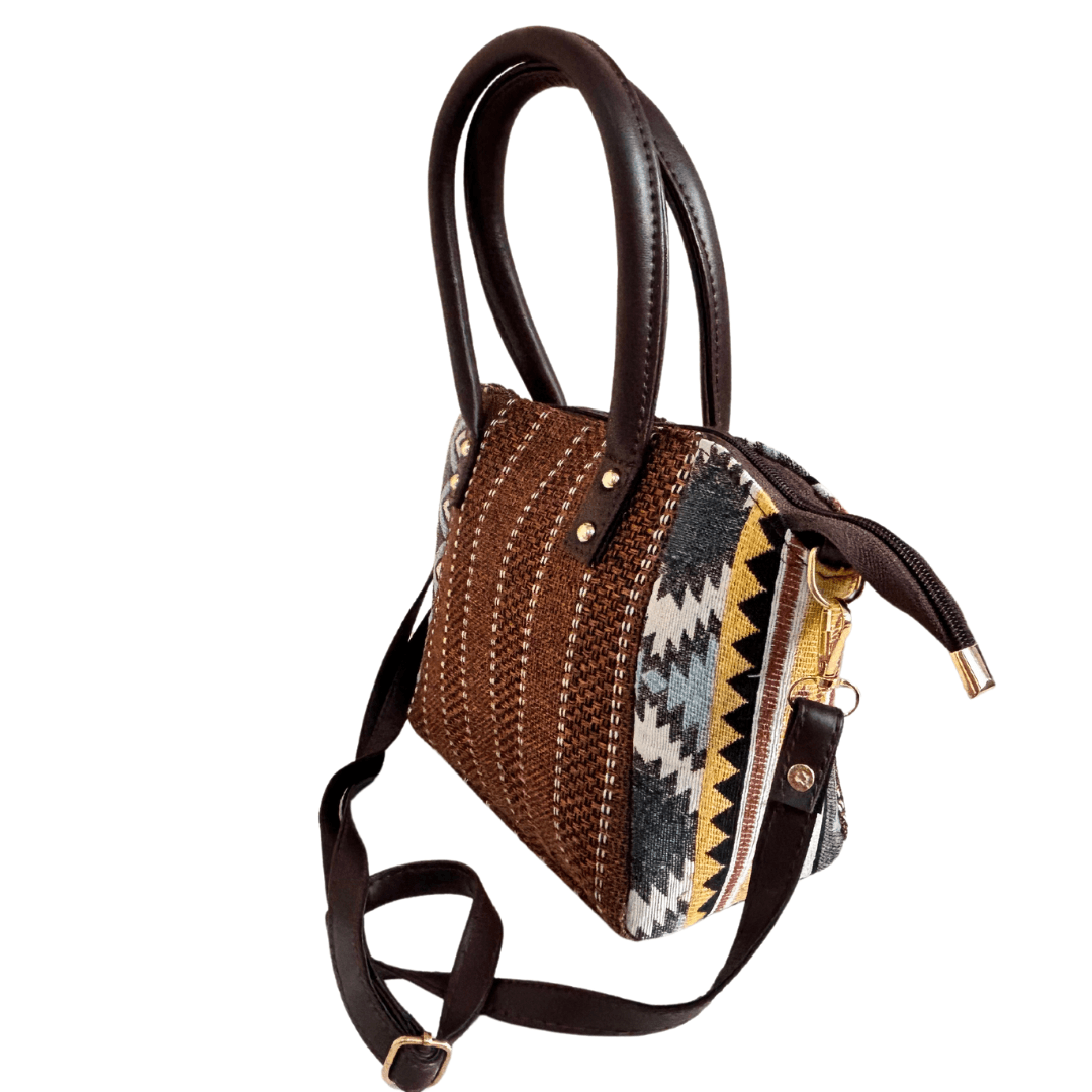 The Saheli Edition:- Women's Coffee Brown Jute Handbag and convertible Sling