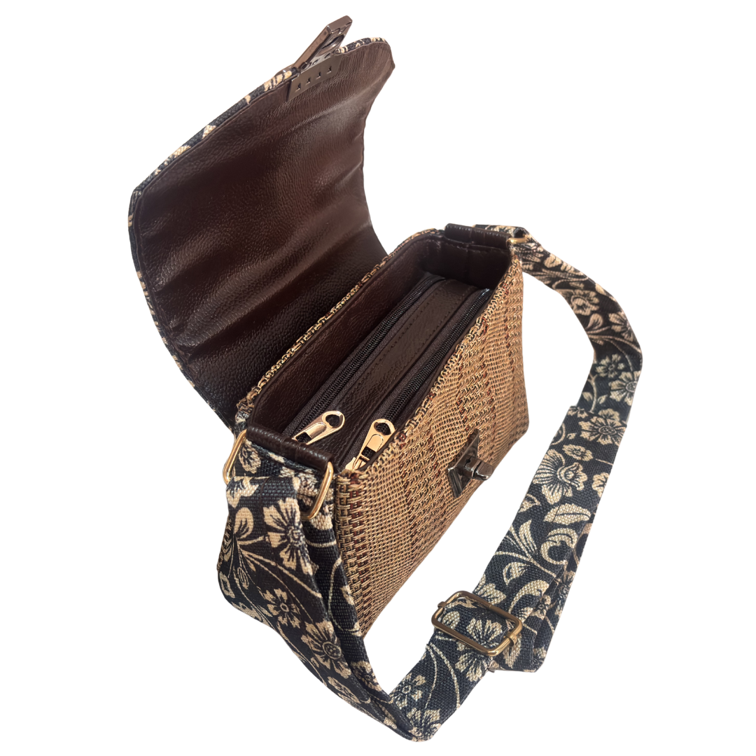 Handcrafted Jute Crossbody Sling Bag for Women — Double Partition Daily Sling with Cotton Lining | The House of RajPadmini