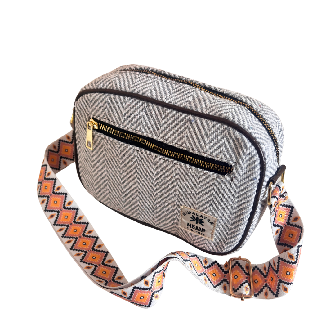 The RajPadmini Planet-Friendly Gray Hemp Adventure Sling Bag