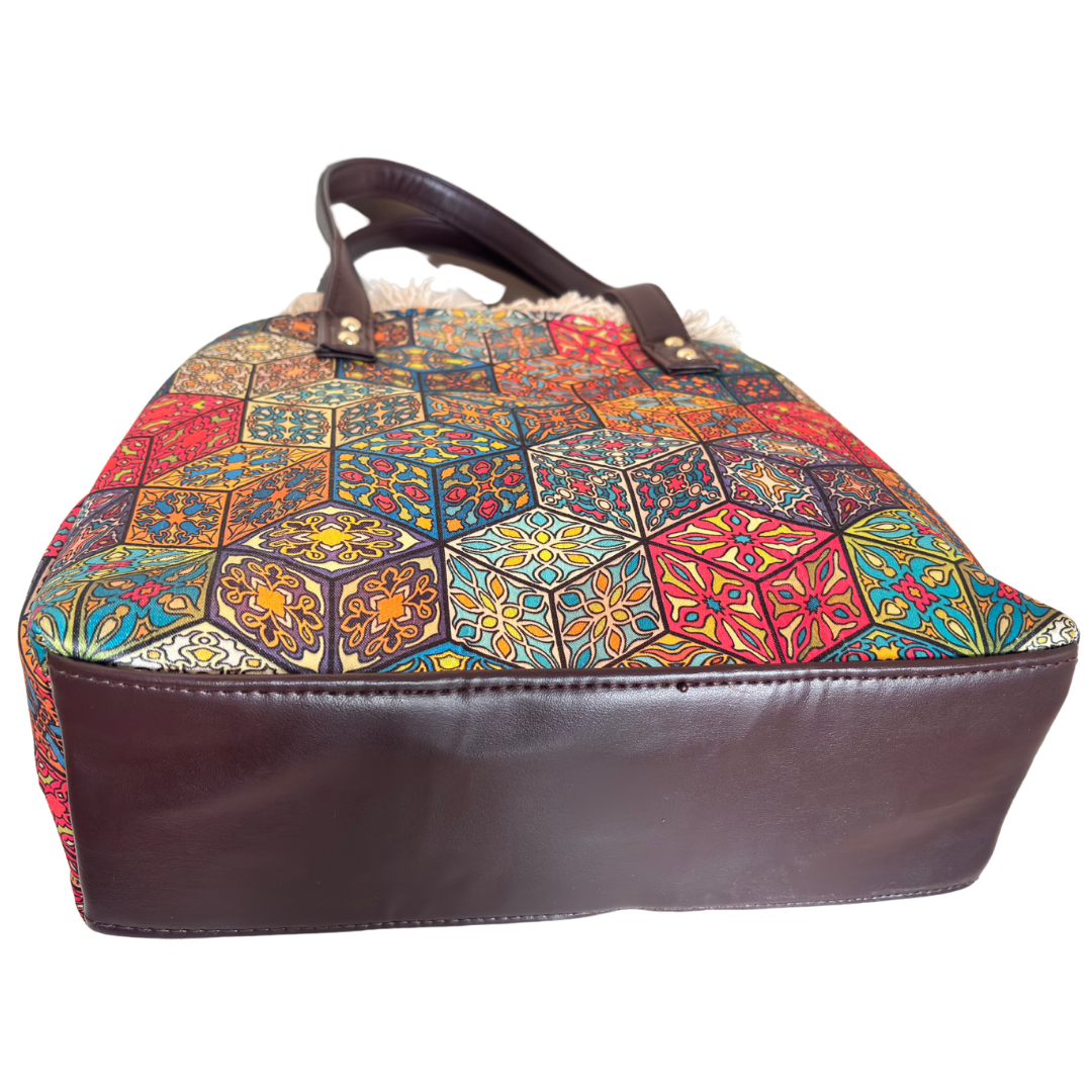 Rajasthani Cube Print Tote Bag with Complimentary Pouch - The House of RajPadmini