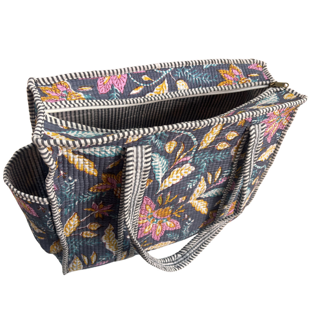 Artisan Quilted Bloom Quilted Cotton Tote - Handcrafted Shopping Companion