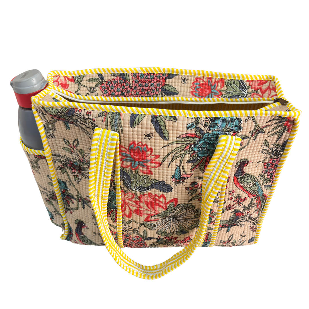Artisan Quilted Bloom Quilted Cotton Tote - Handcrafted Shopping Companion