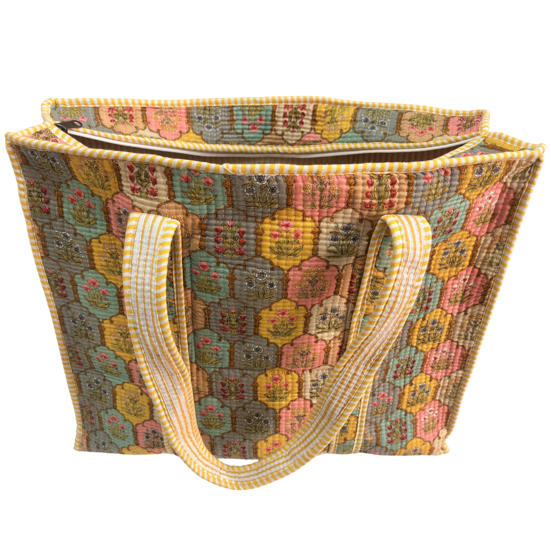Quilted Cotton Shopping Tote Bag – Block Print, Handcrafted | The House of RajPadmini