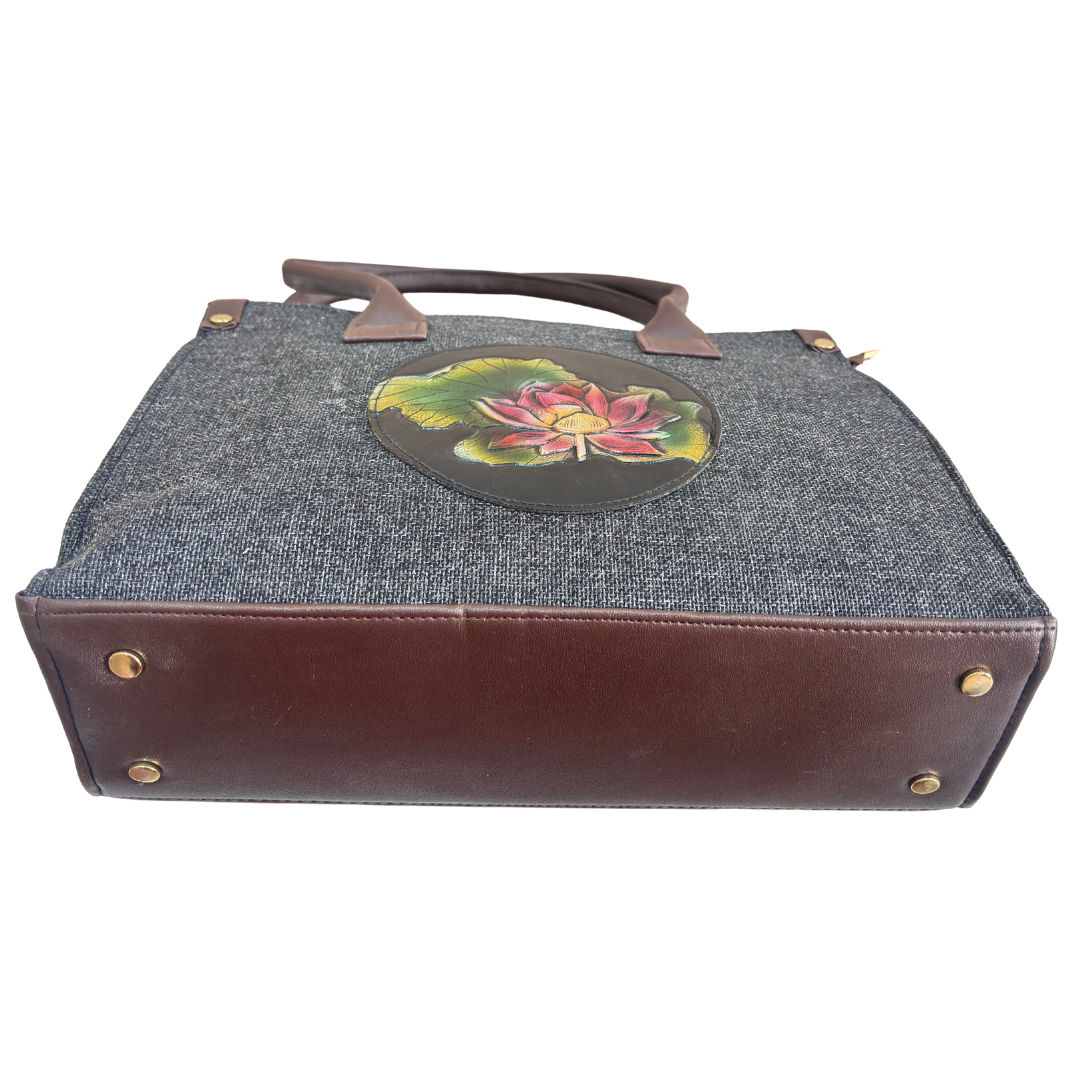 The House of RajPadmini Jute Tote Bag with Medallion Embossed Print