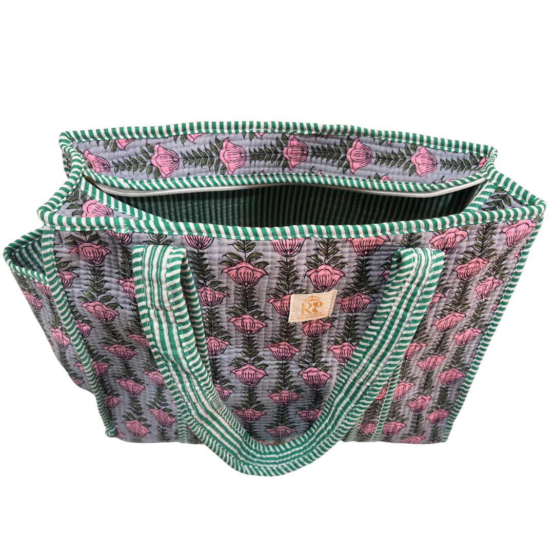 Artisan Quilted Bloom Quilted Cotton Tote - Handcrafted Shopping Companion