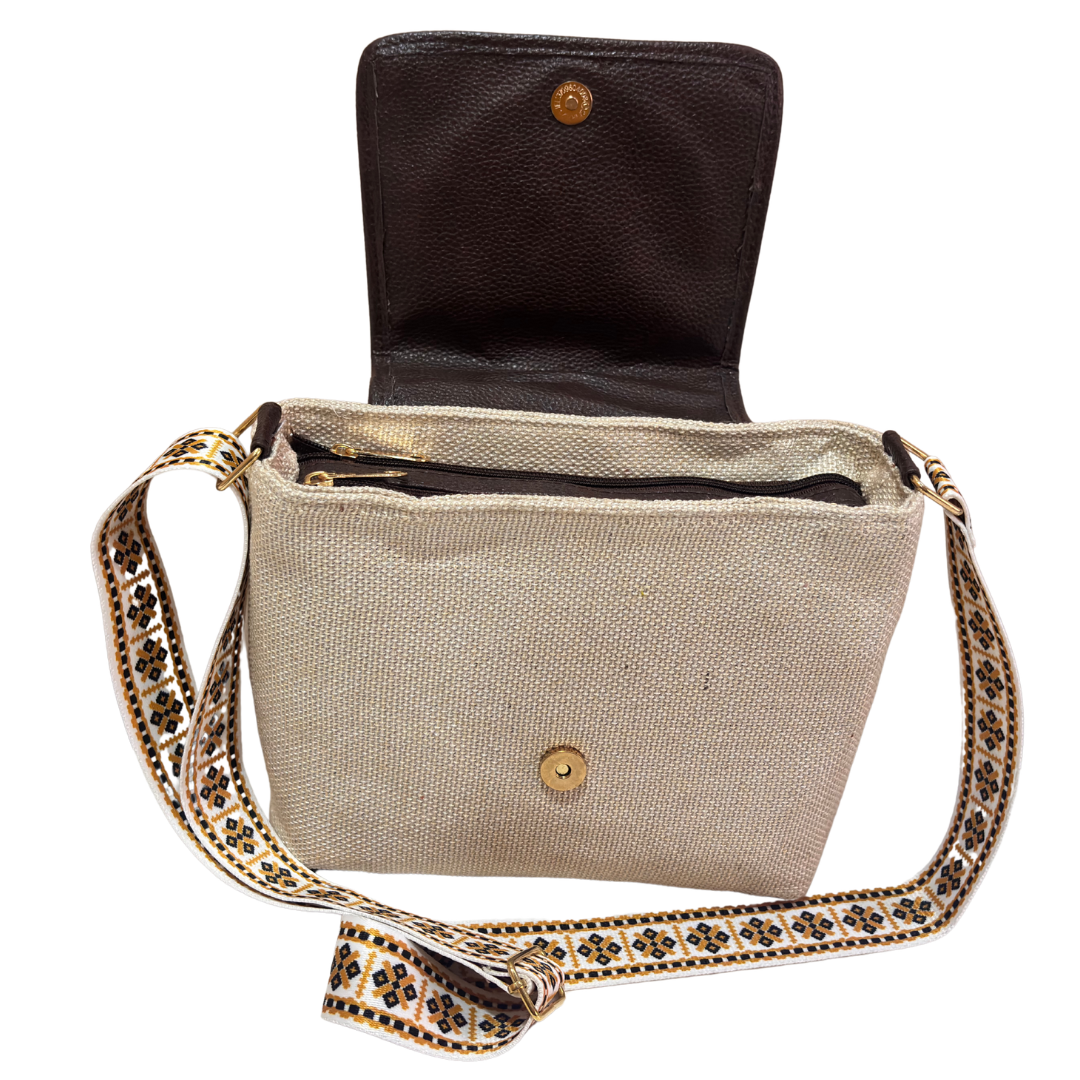 Medallion Embossed Jute Sling Bag