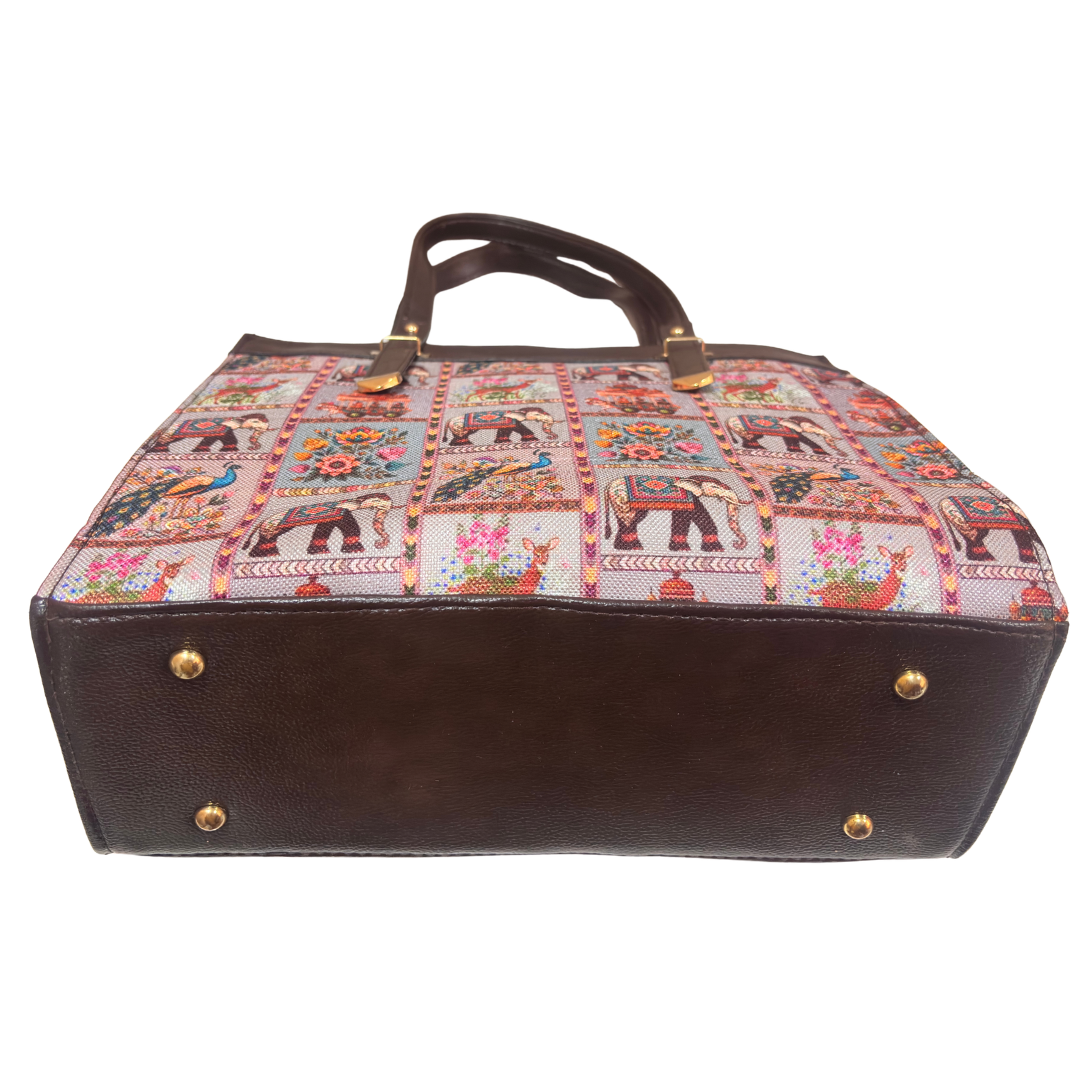 Rajwada Convertible Handbag for Women | Ethnic Chevron Print with Detachable Strap & Matching Pouch | Office to Evening