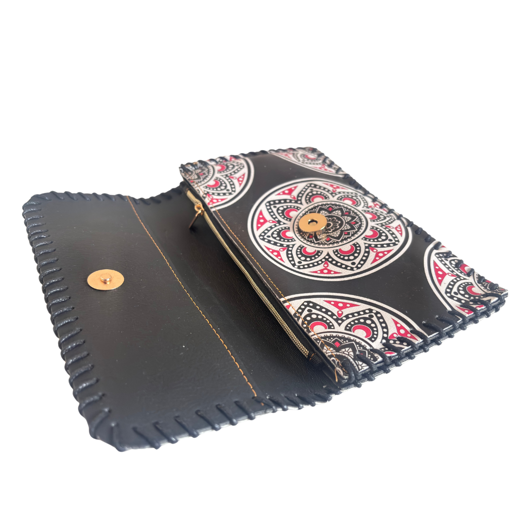 The Virasat Edition:- Black Ethnic Print Wallet & Convertible Sling