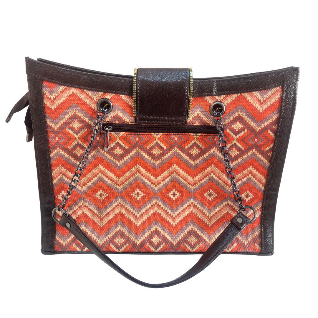 Chain Handle Tote Bag for Women | Rajasthani Block Print with Gold Chain Handles & Matching Pouch