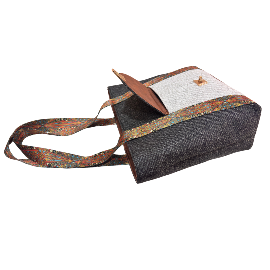 Boardroom Jute Tote Bag for Women | Office Laptop Tote with Faux Leather Trim | Heritage Craft