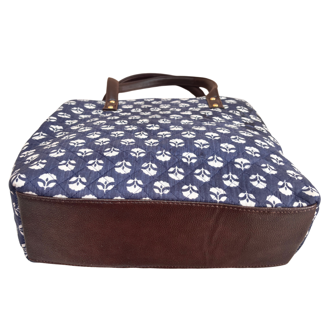 The House of RajPadmini Cross Quilted Cotton Tote Bag with Matching Pouch