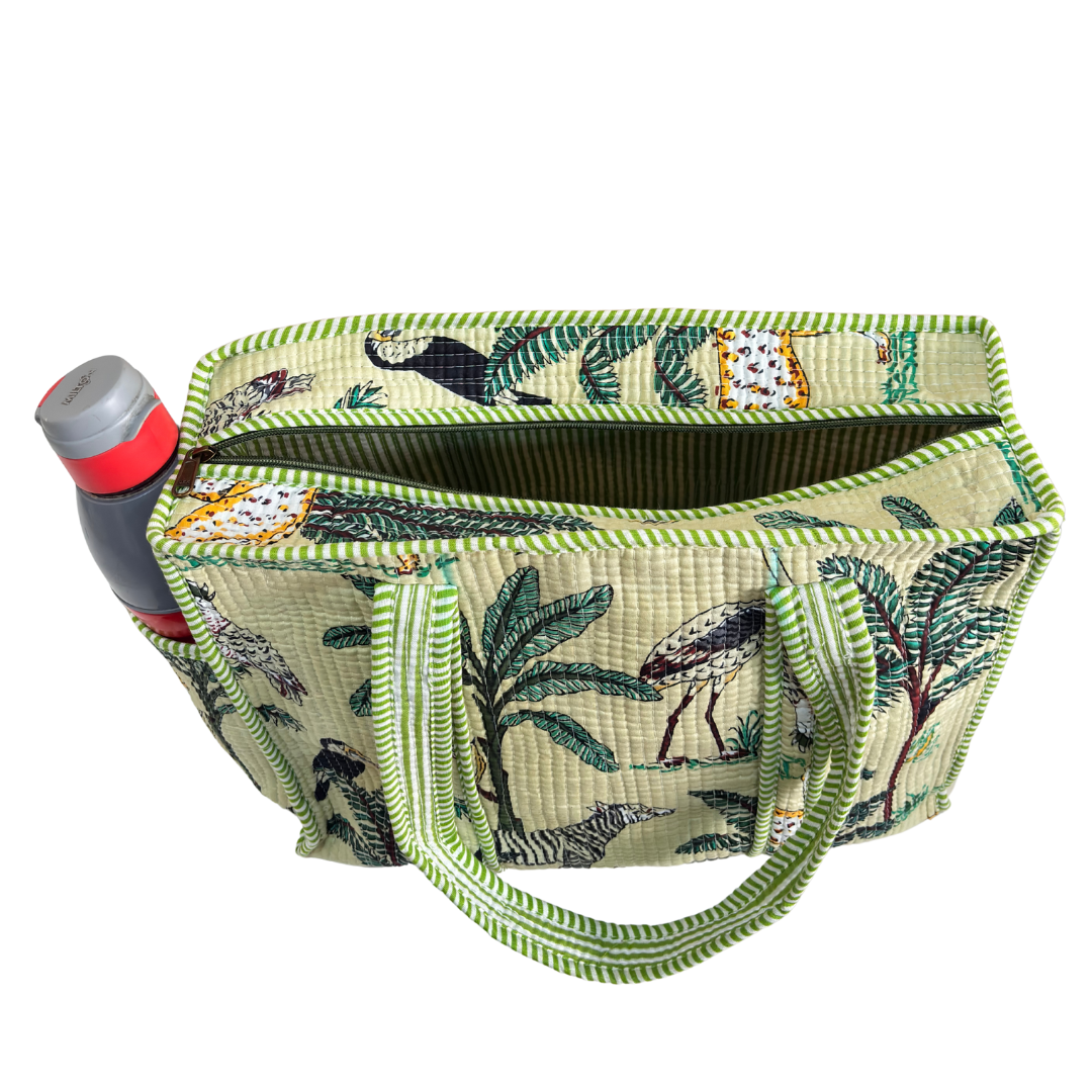 Artisan Quilted Bloom Cotton Tote - Handcrafted Shopping Companion