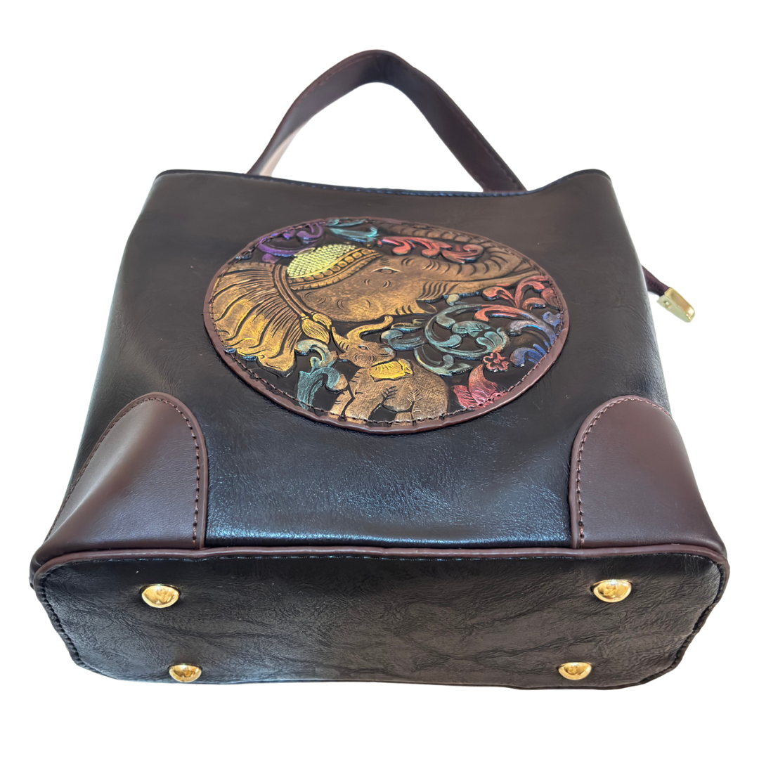 Handcrafted Elephant Design Handbag Convertible Crossbody Bag