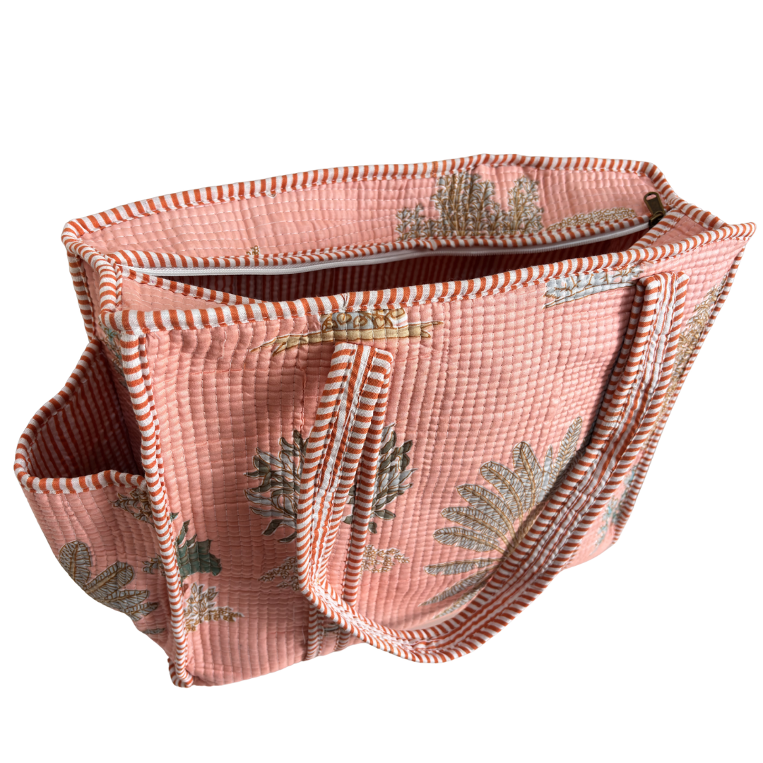 Artisan Quilted Bloom Quilted Cotton Tote - Handcrafted Shopping Companion