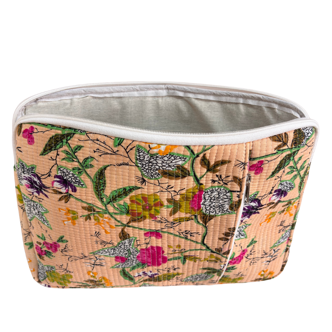 Quilted Cotton Laptop Sleeve with External Pocket — Handcrafted 14-inch Sleeve | The House of RajPadmini