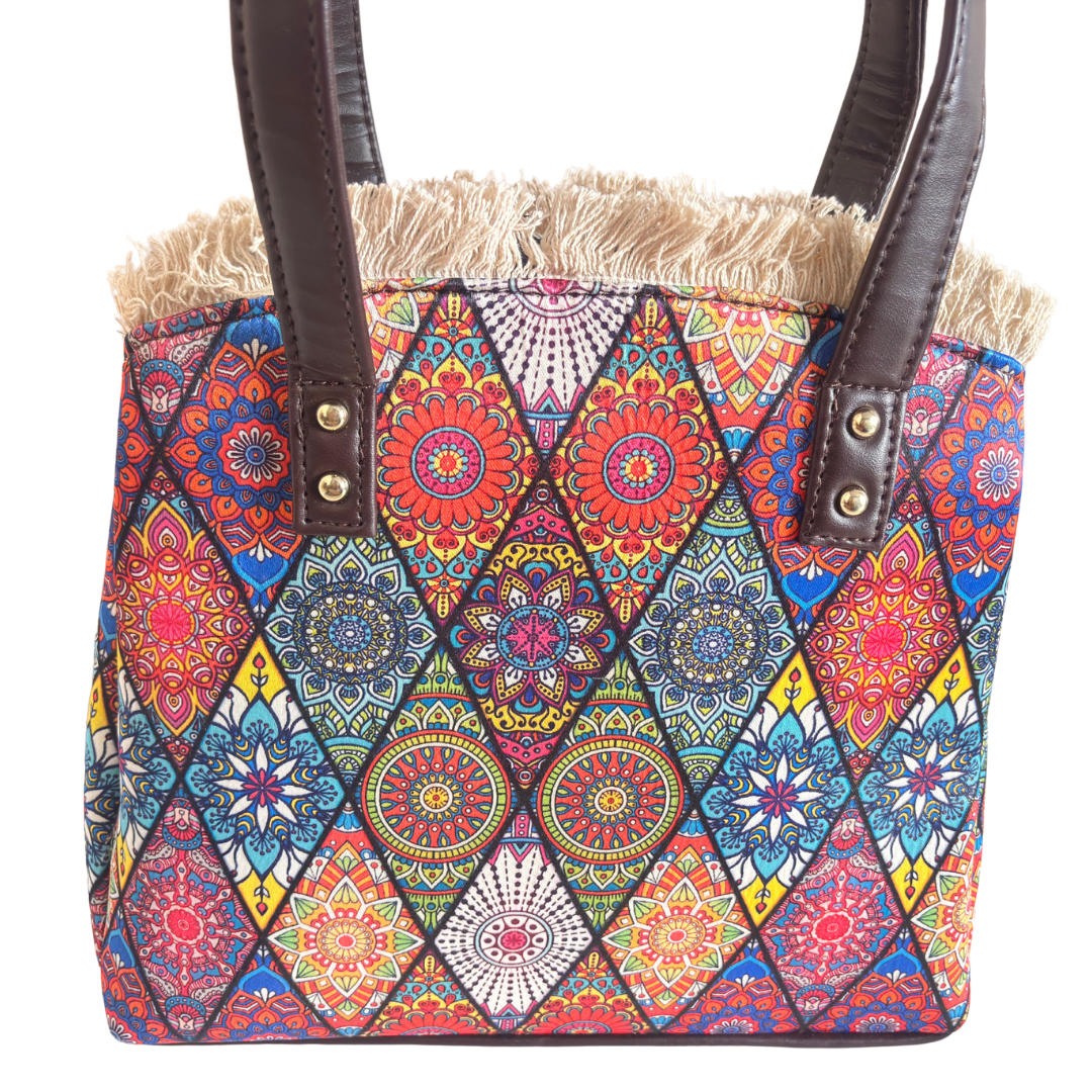 Rajasthani Diamond Print Tote Bag with Complimentary Pouch - The House of RajPadmini