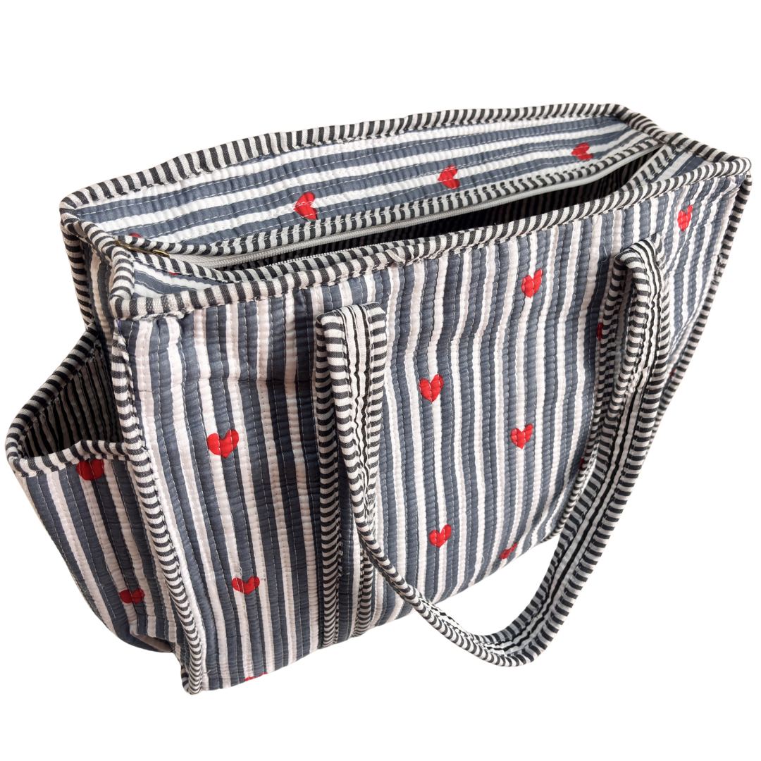 Artisan Quilted Bloom Quilted Cotton Tote - Handcrafted Shopping Companion