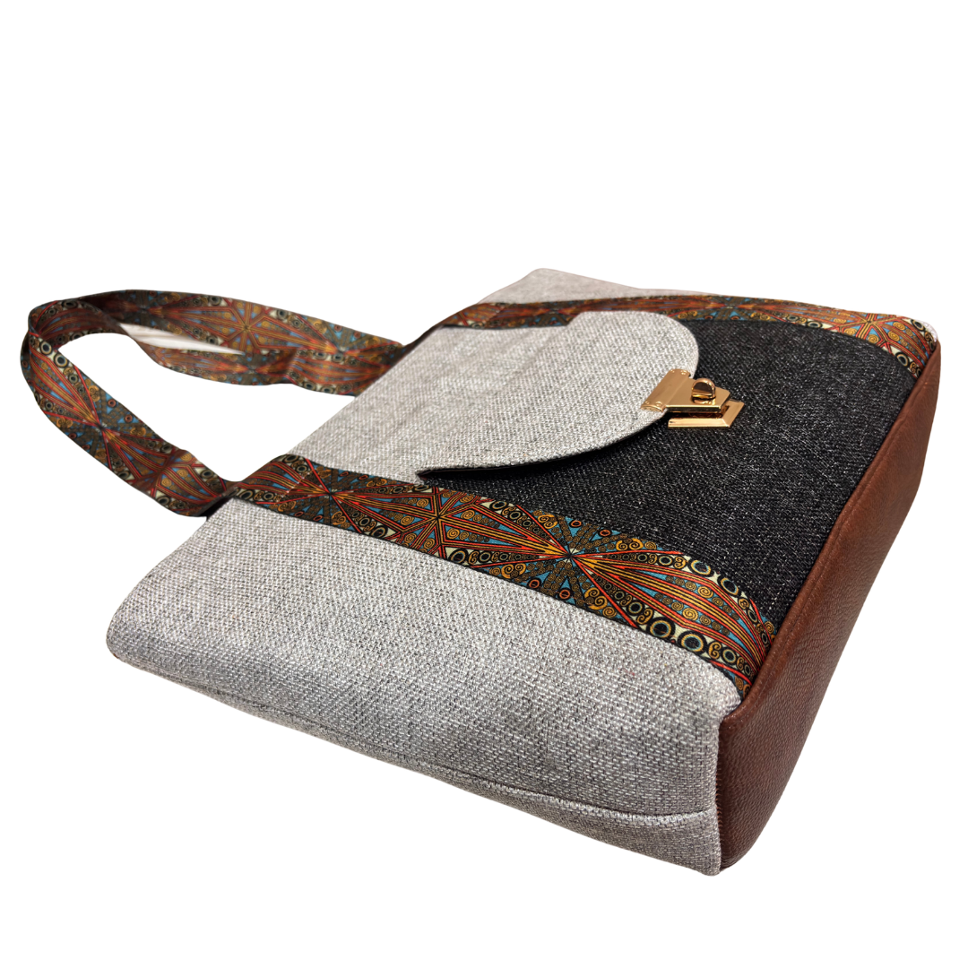 Boardroom Jute Tote Bag for Women | Office Laptop Tote with Faux Leather Trim | Heritage Craft