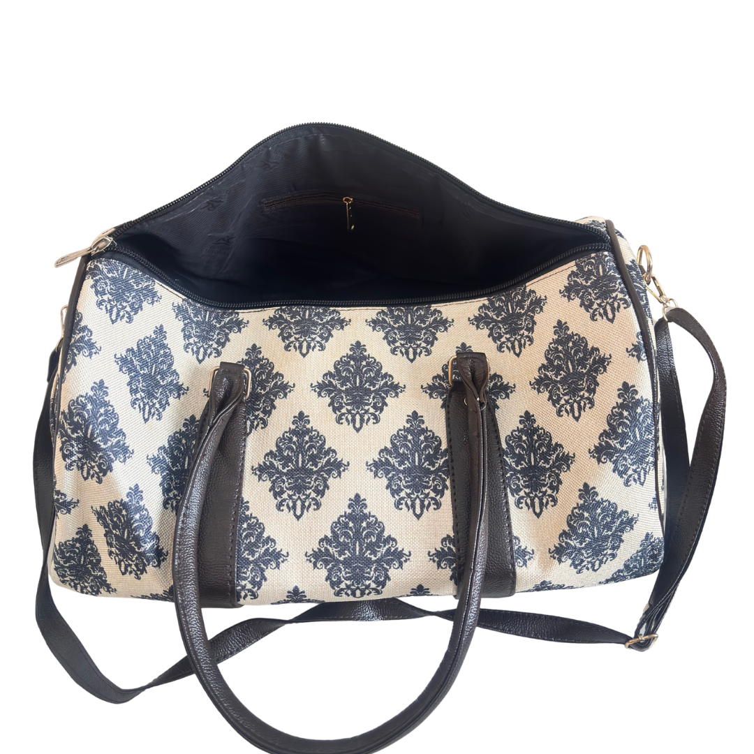 Haveli Heritage Edition- Indigo Palace Collection | Hand-Block Printed Royal Damask Pattern Duffle