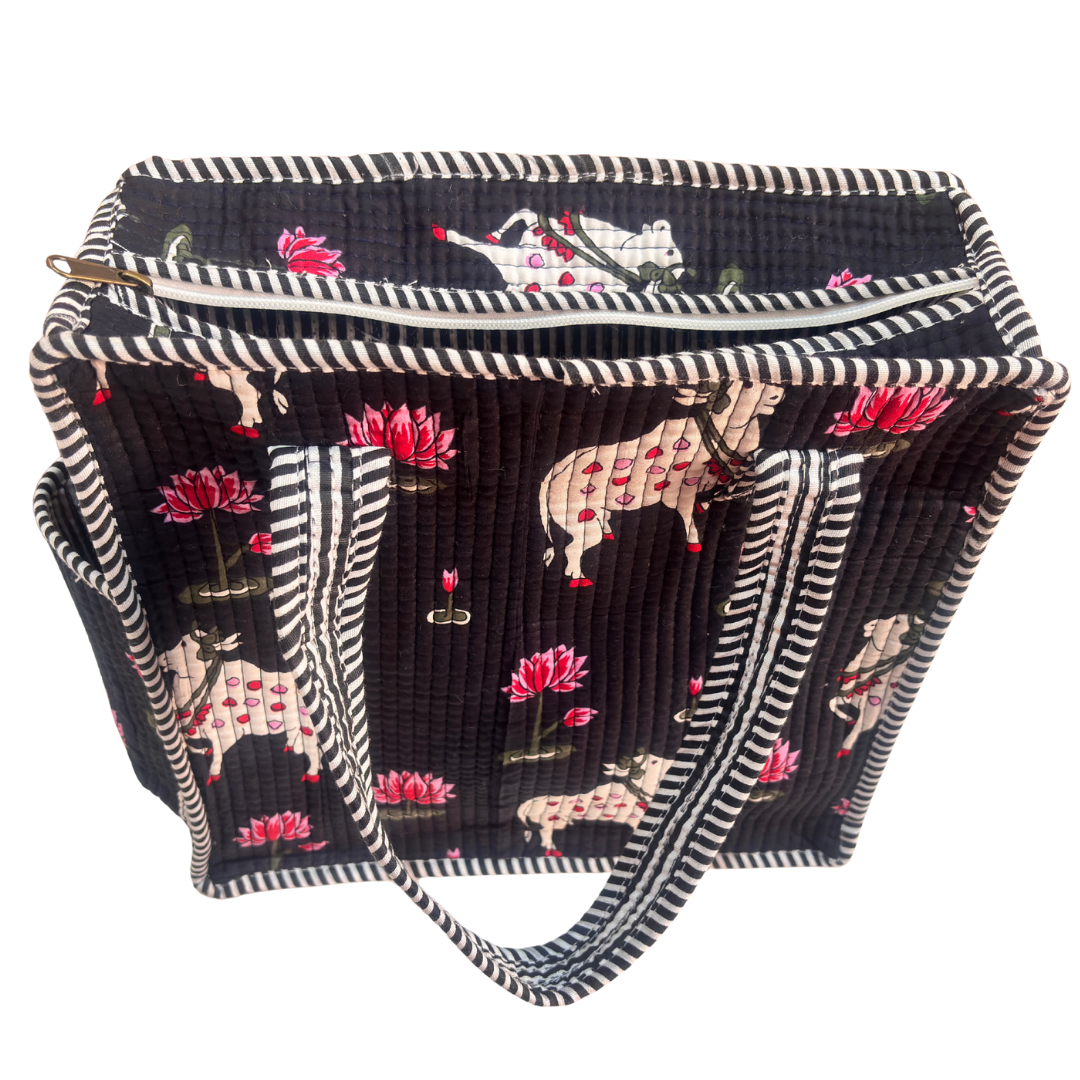 RajPadmini Handcrafted Quilted Cotton Ghar Se Mandir Edition - Tiffin & Pooja Carrier Collection