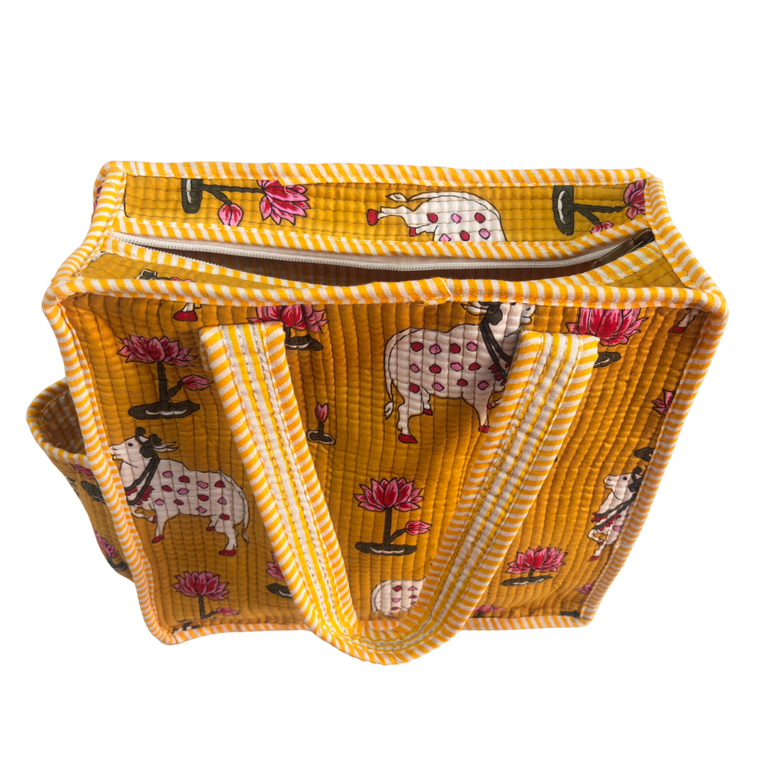 RajPadmini Handcrafted Quilted Cotton Ghar Se Mandir Edition - Tiffin & Pooja Carrier Collection