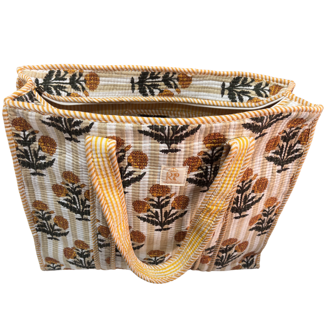Quilted Cotton Shopping Tote Bag – Block Print, Handcrafted | The House of RajPadmini