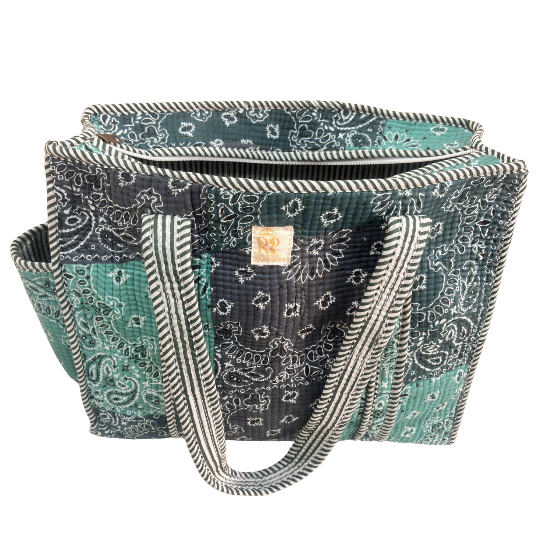 Artisan Quilted Bloom Quilted Cotton Tote - Handcrafted Shopping Companion