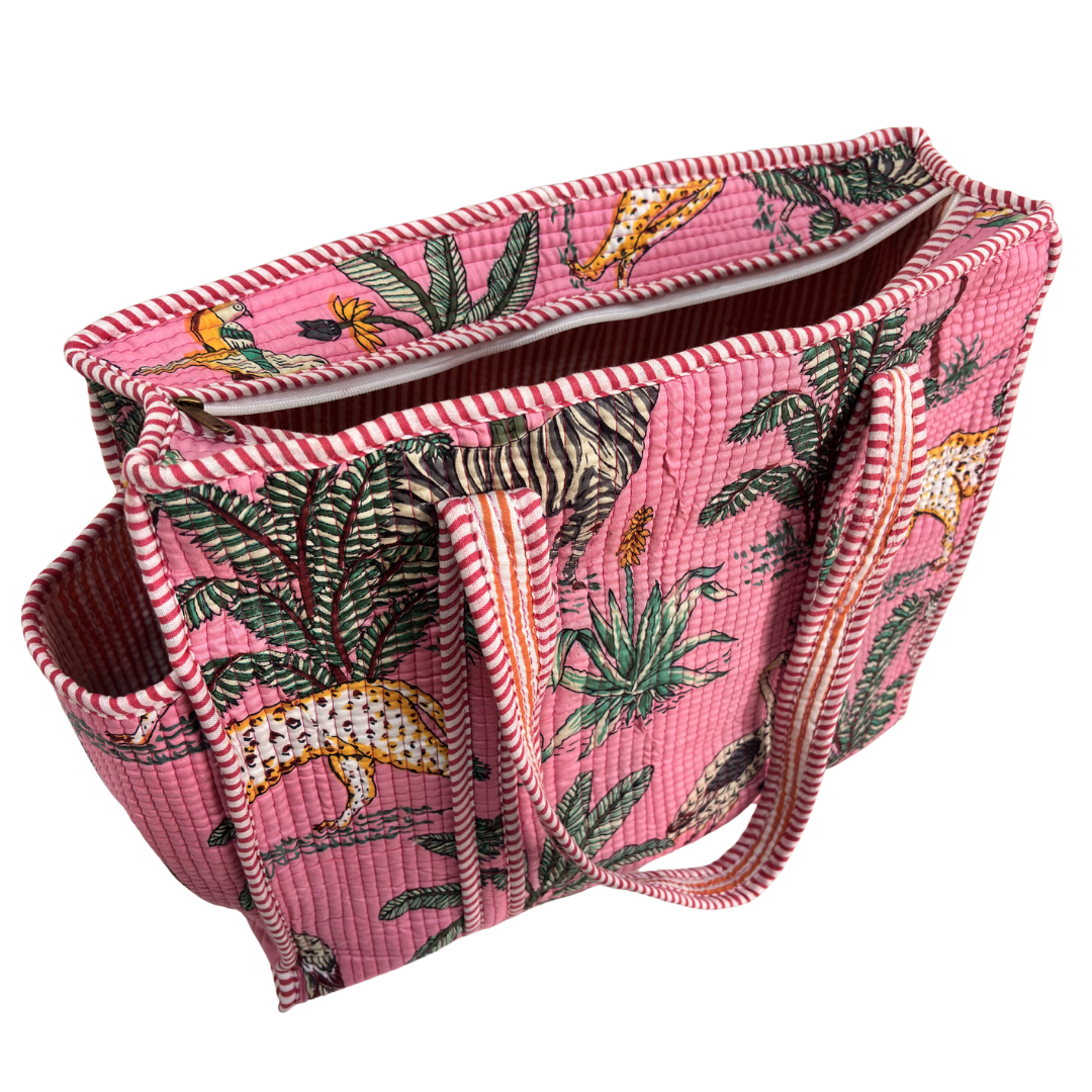 Artisan Quilted Bloom Quilted Cotton Tote - Handcrafted Shopping Companion