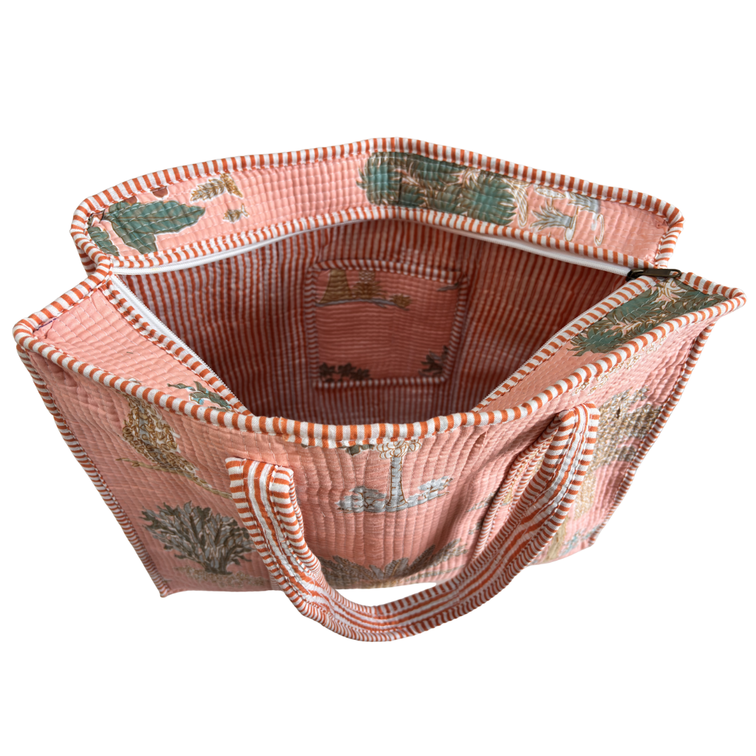 Quilted Cotton Shopping Tote Bag – Block Print, Handcrafted | The House of RajPadmini