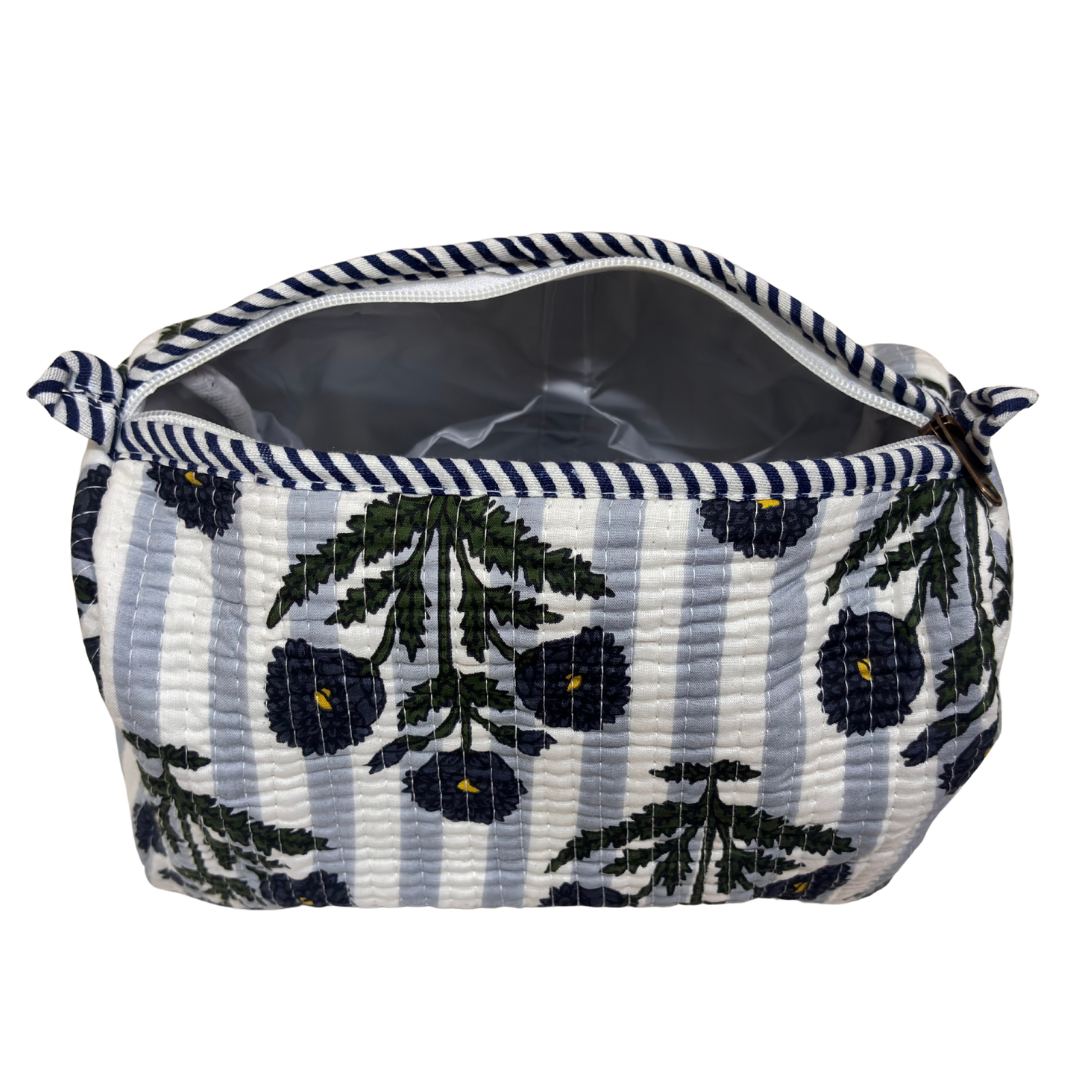 Quilted Cotton Travel Pouch Set of 3 – Waterproof Toiletry Organizer | Handcrafted in India