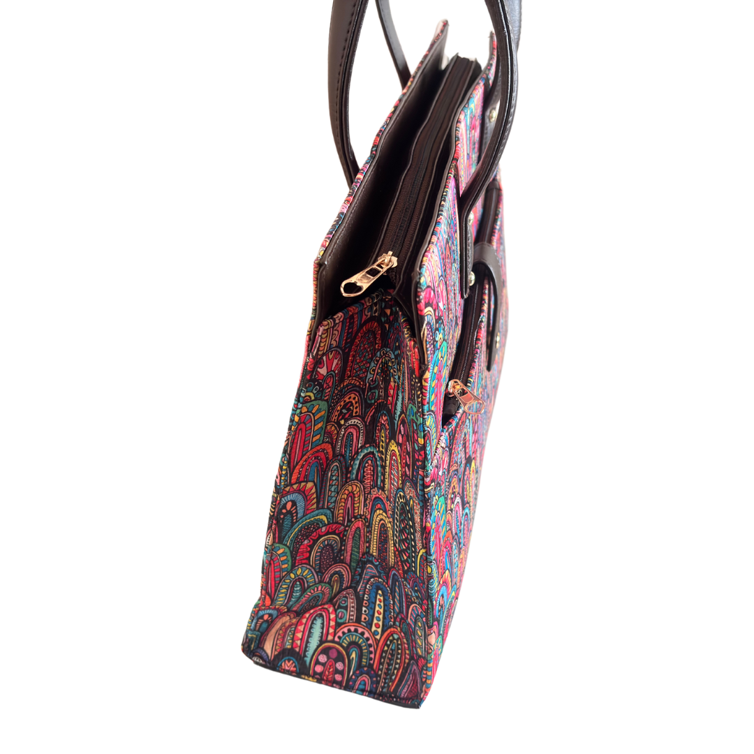 The Executive Rajasthani Print Laptop Tote Bag with Complimentary Pouch - The House of RajPadmini