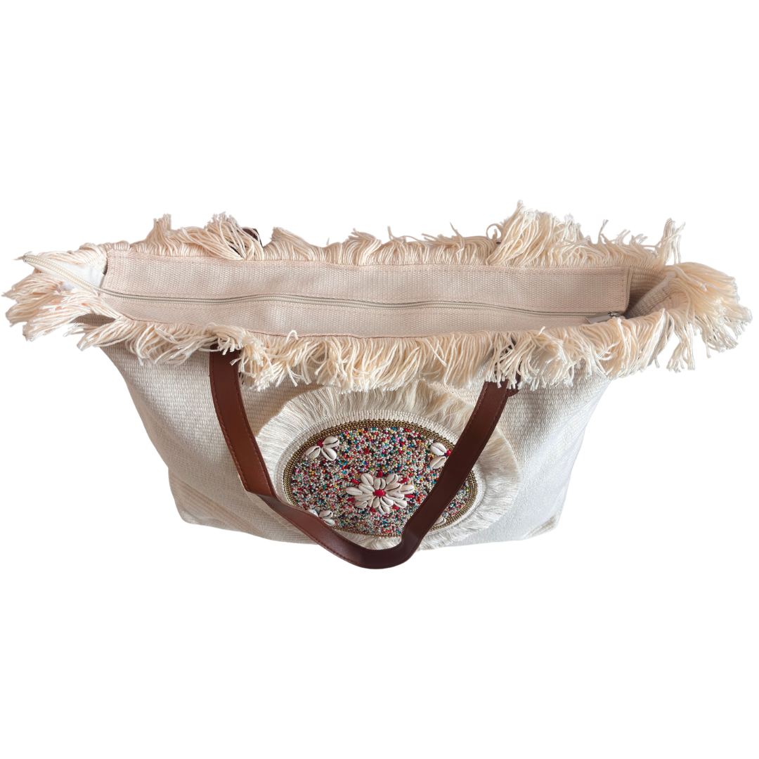 Beaded Canvas Tote Bag for Women | Hand-Embellished Bohemian Tote