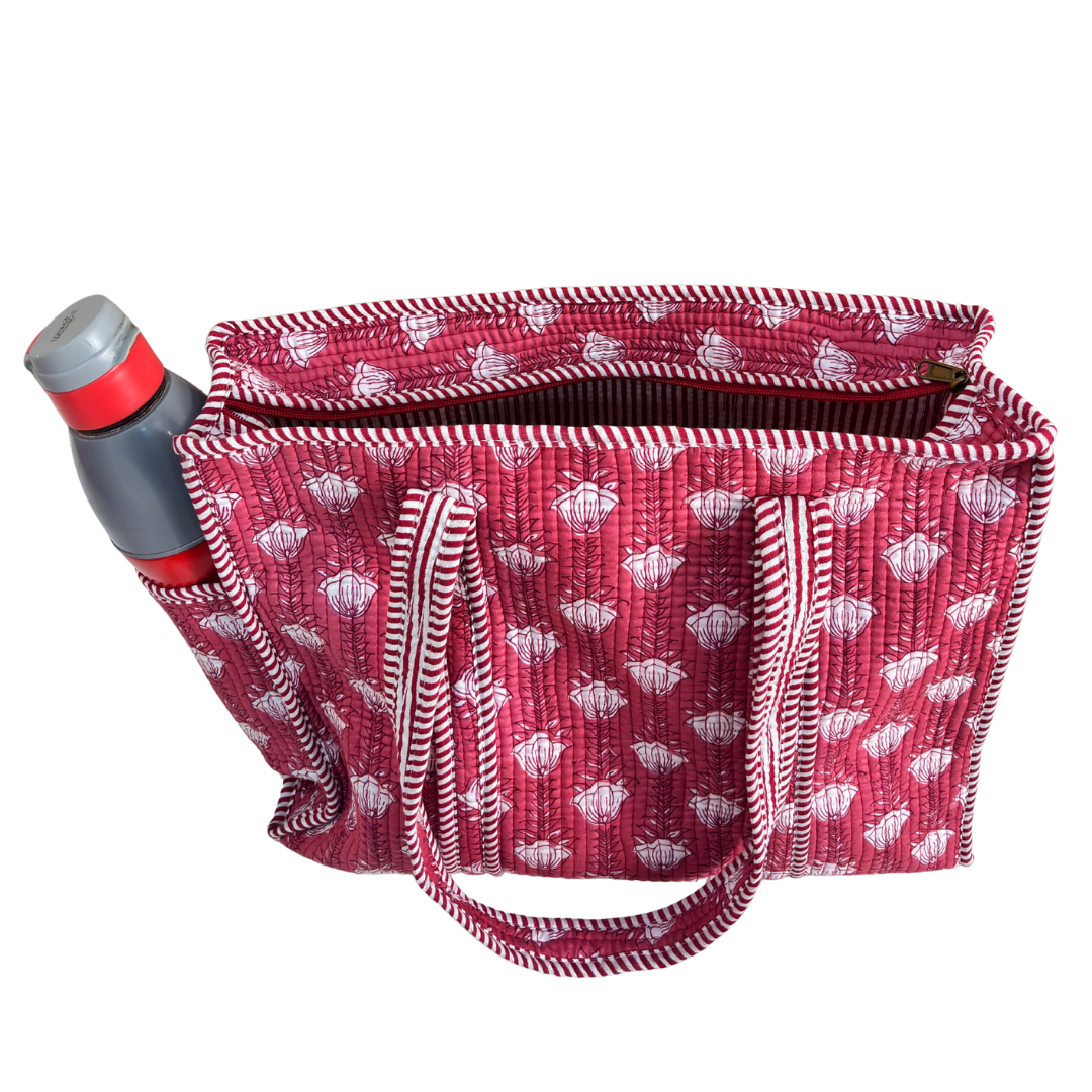 Artisan Quilted Bloom Cotton Tote - Handcrafted Shopping Companion