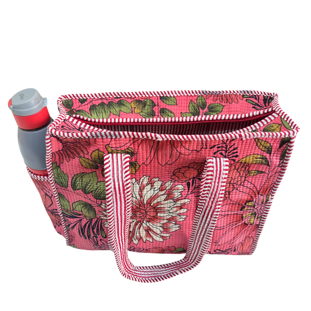 RajPadmini 4-in-1 Festive Gifting COMBO : Premium Quilted Tote Bag + 3 Waterproof Pouches = Your Complete Organization Solution!