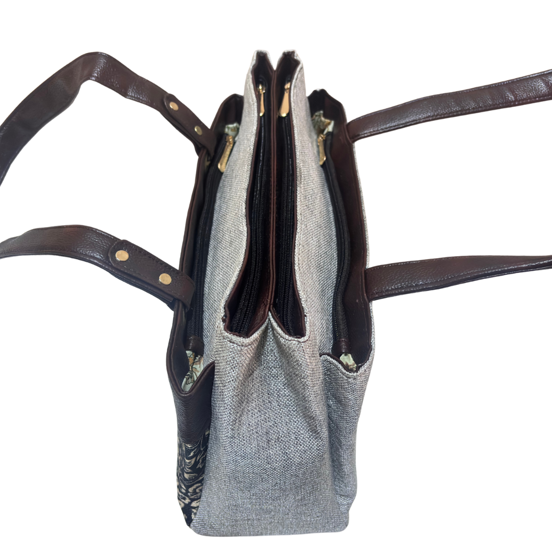 The House of RajPadmini Floral Print Tote Bag with Multiple Compartments