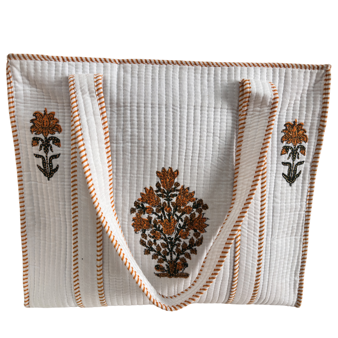 Quilted Cotton Shopping Tote Bag – Block Print, Handcrafted | The House of RajPadmini