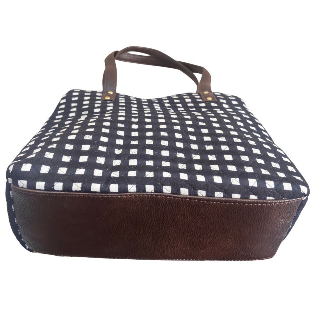 The House of RajPadmini Cross Quilted Cotton Tote Bag with Matching Pouch
