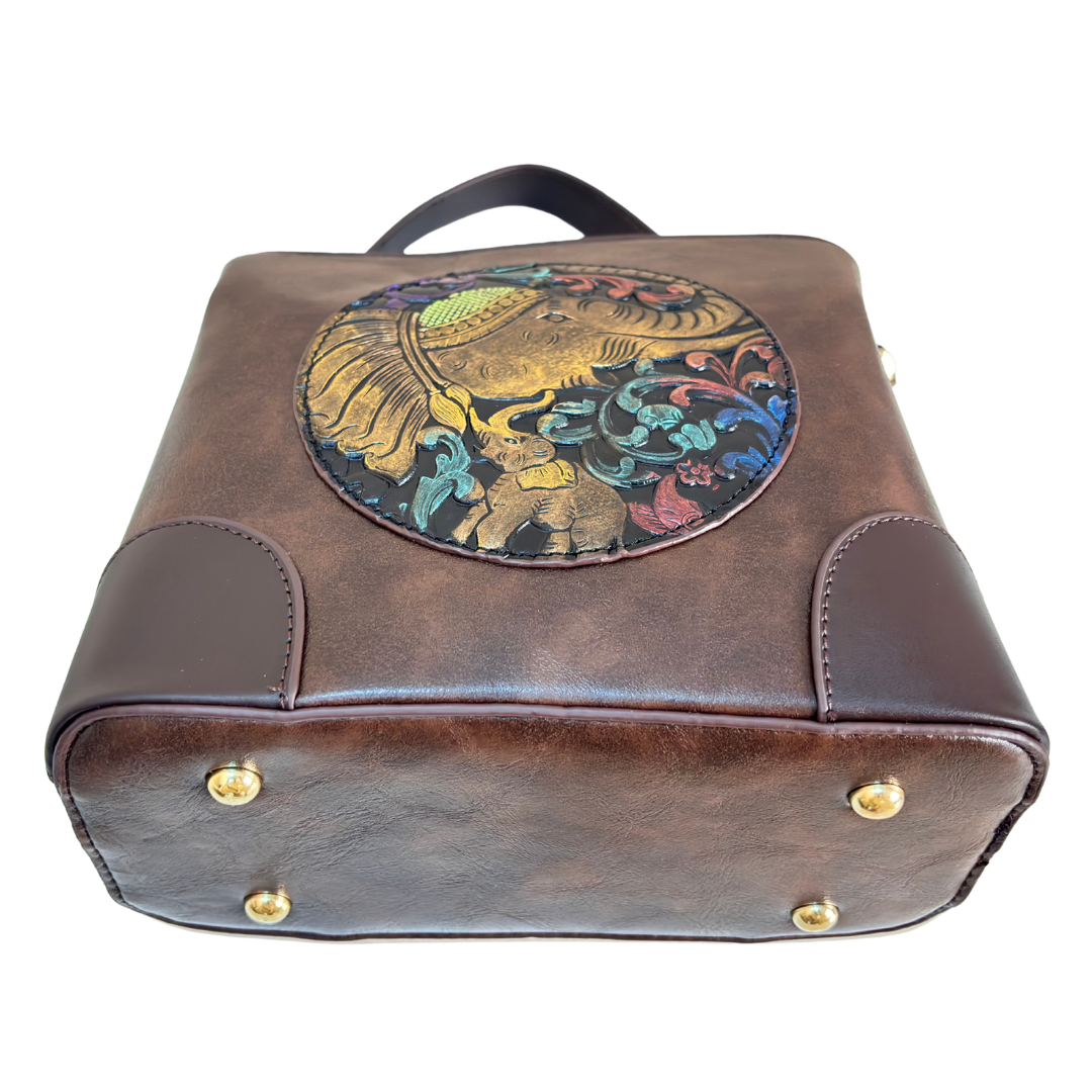 Handcrafted Elephant Design Handbag Convertible Crossbody Bag