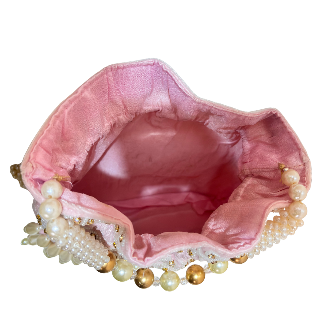The House of RajPadmini Velvet Pearl Embroidered Potli Bag