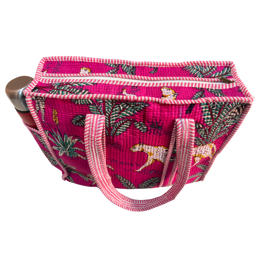 Artisan Quilted Bloom Quilted Cotton Tote - Handcrafted Shopping Companion