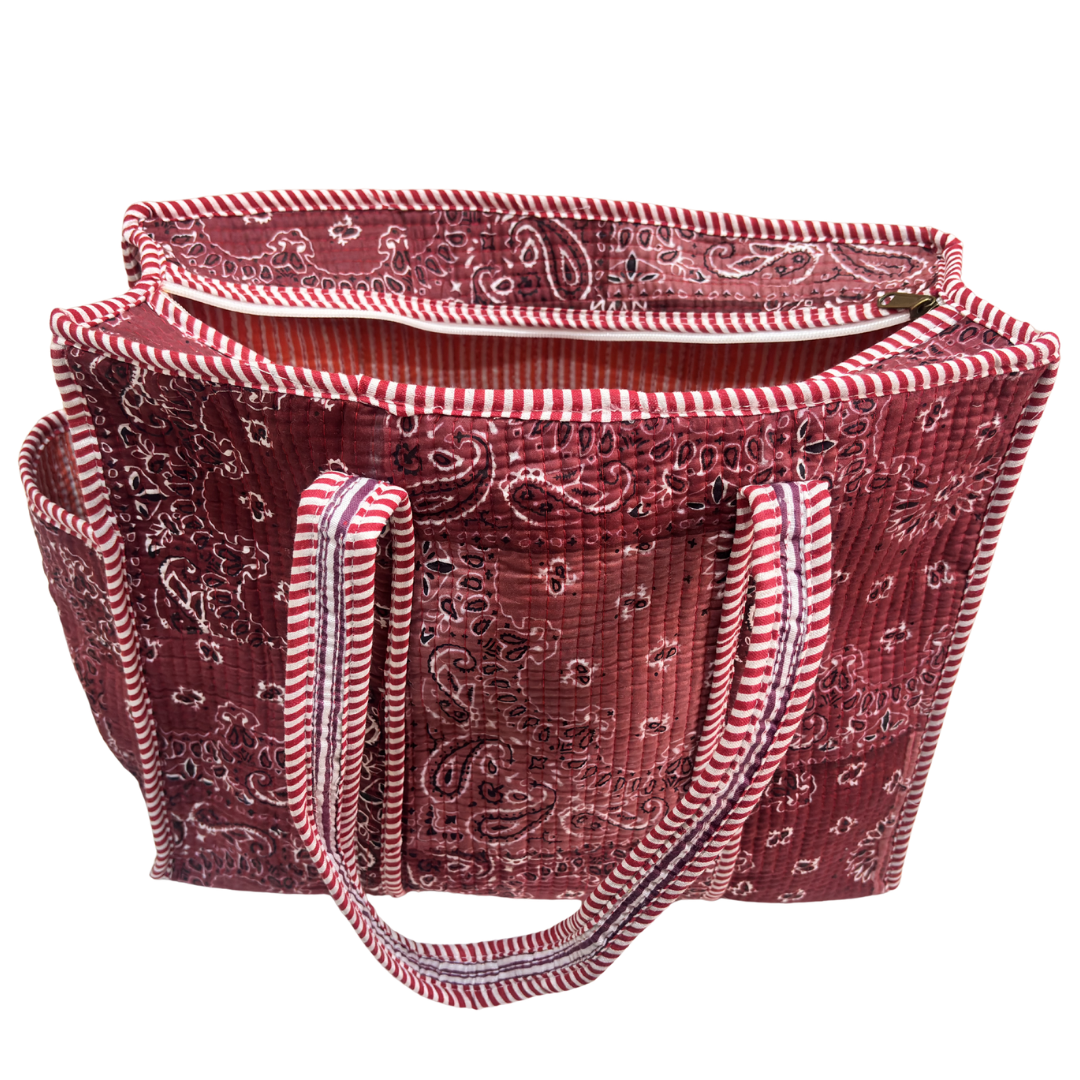 Artisan Quilted Bloom Quilted Cotton Tote - Handcrafted Shopping Companion