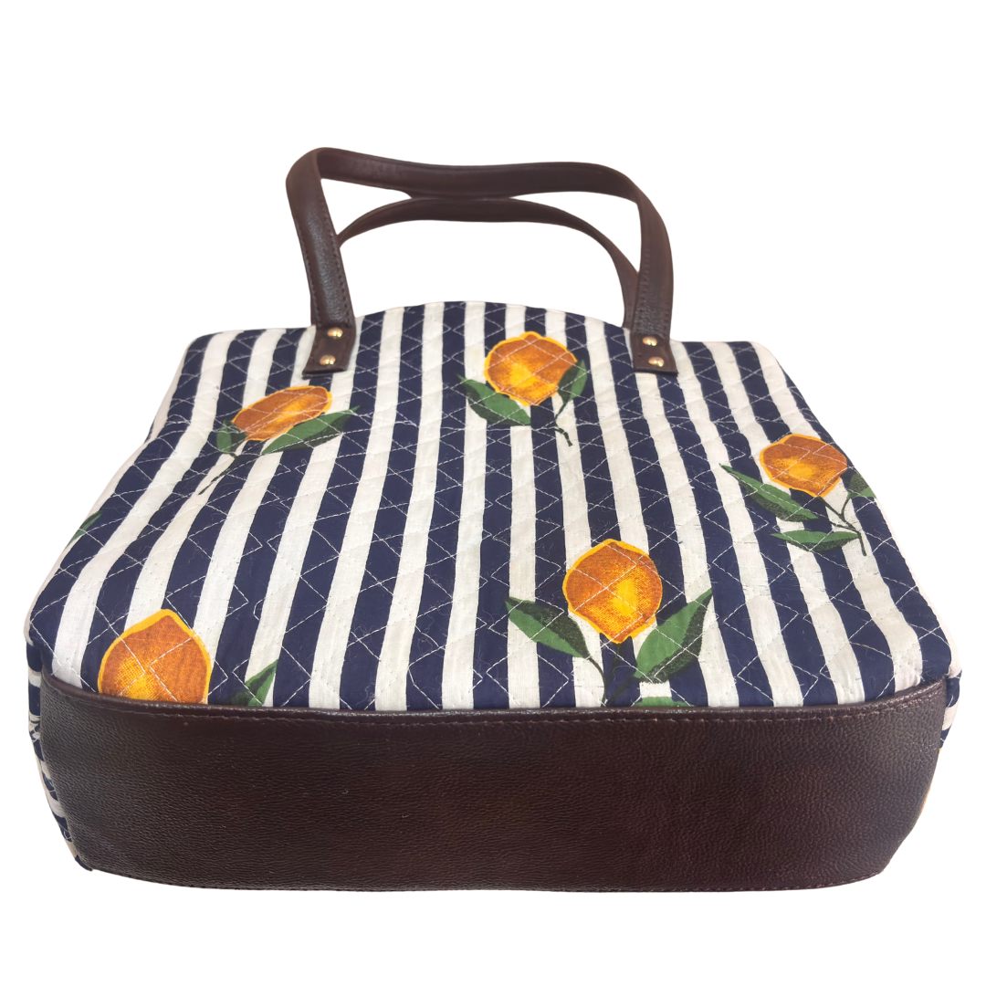 The House of RajPadmini Cross Quilted Cotton Tote Bag with Matching Pouch