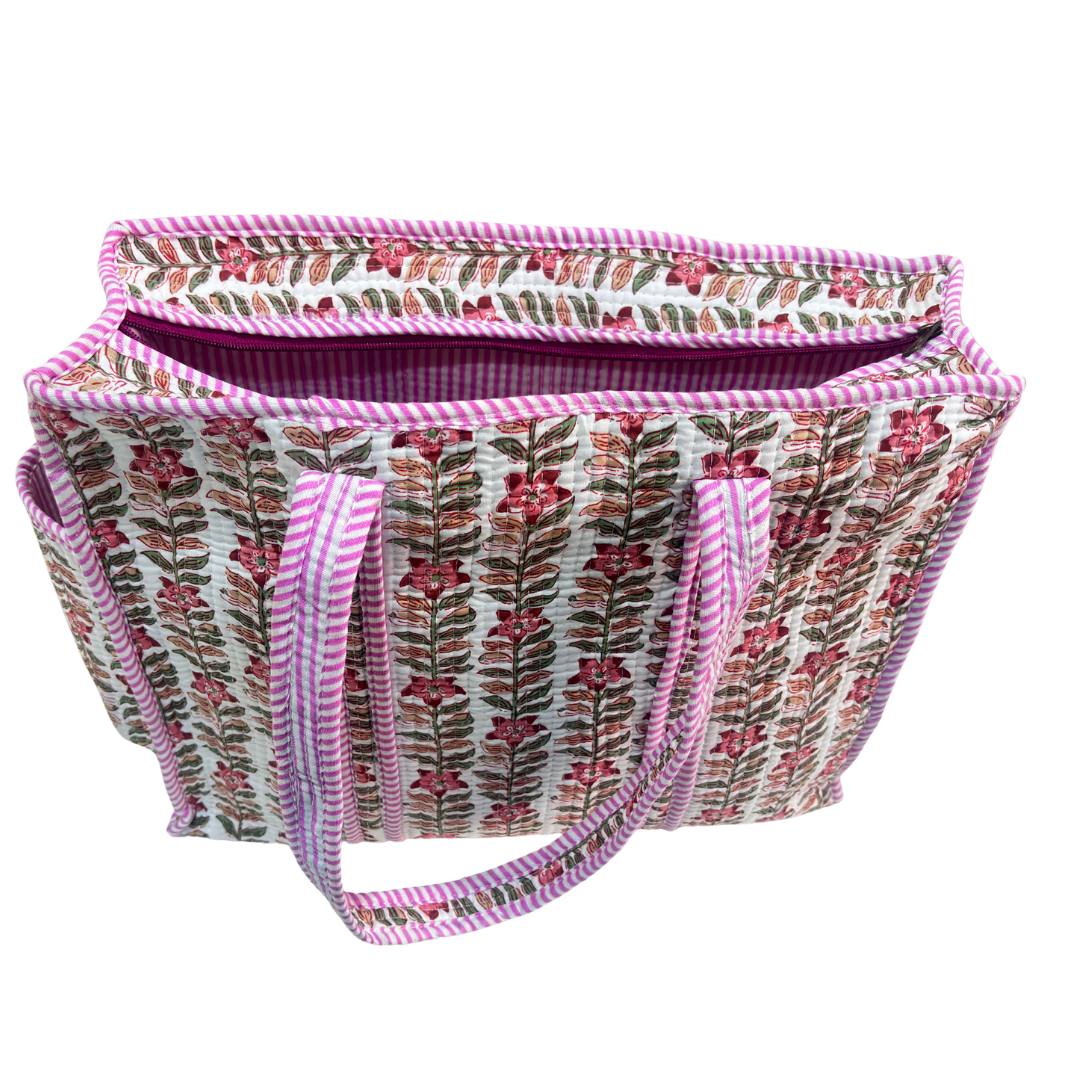 Artisan Quilted Bloom Cotton Tote - Handcrafted Shopping Companion