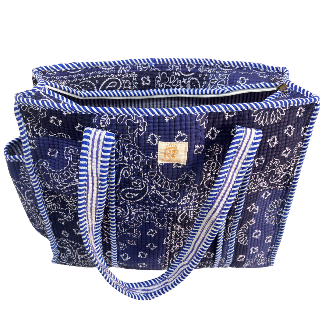 Artisan Quilted Bloom Quilted Cotton Tote - Handcrafted Shopping Companion