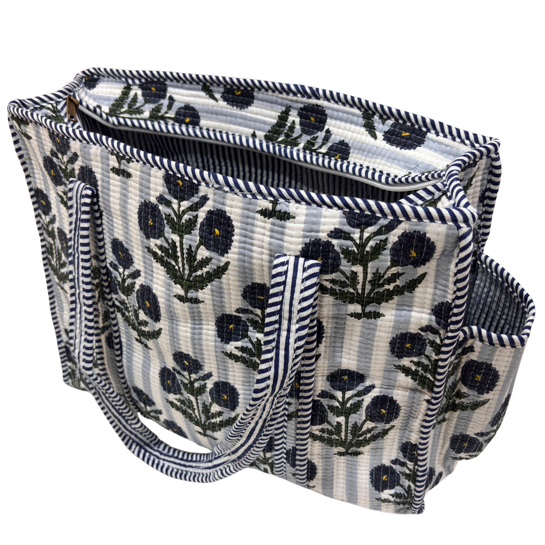 Artisan Quilted Bloom Quilted Cotton Tote - Handcrafted Shopping Companion
