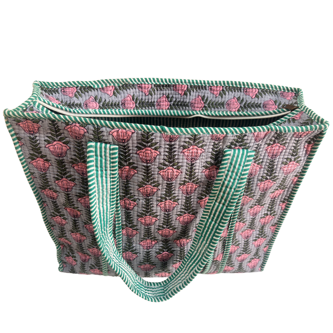 Quilted Cotton Shopping Tote Bag – Block Print, Handcrafted | The House of RajPadmini