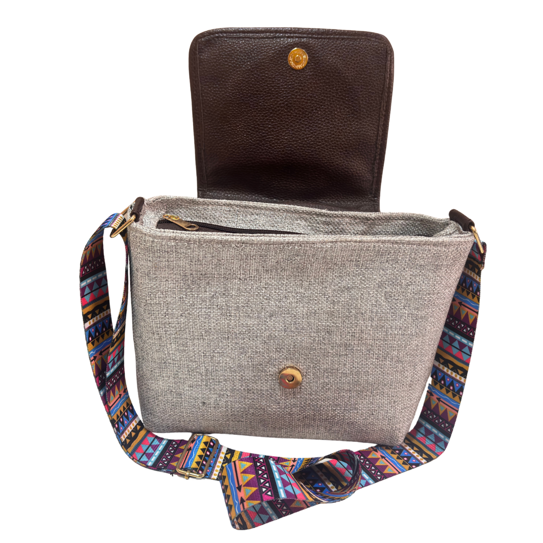 Medallion Embossed Jute Sling Bag