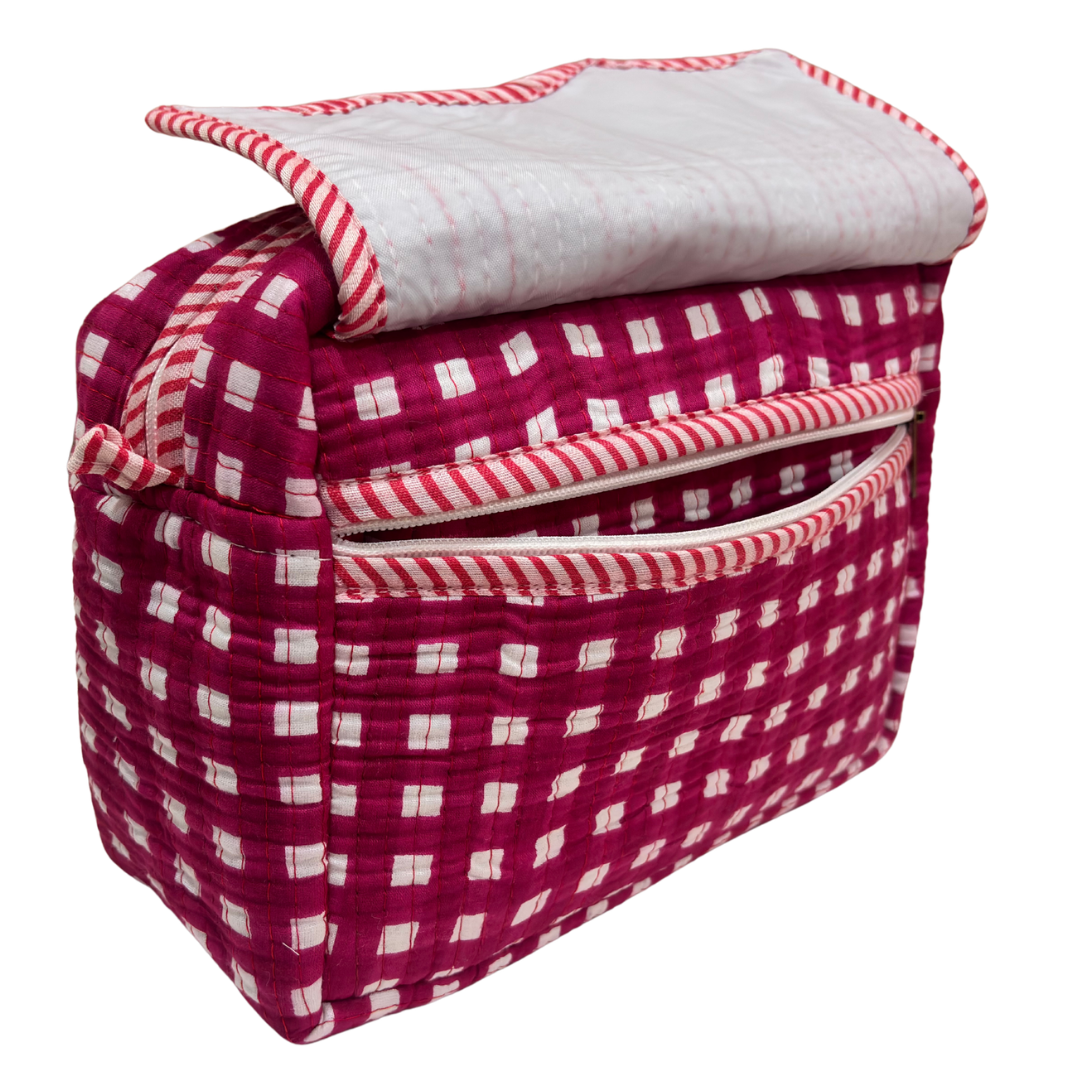 RajPadmini quilted cotton travel organiser — close-up of hand-block-printed pattern detail
